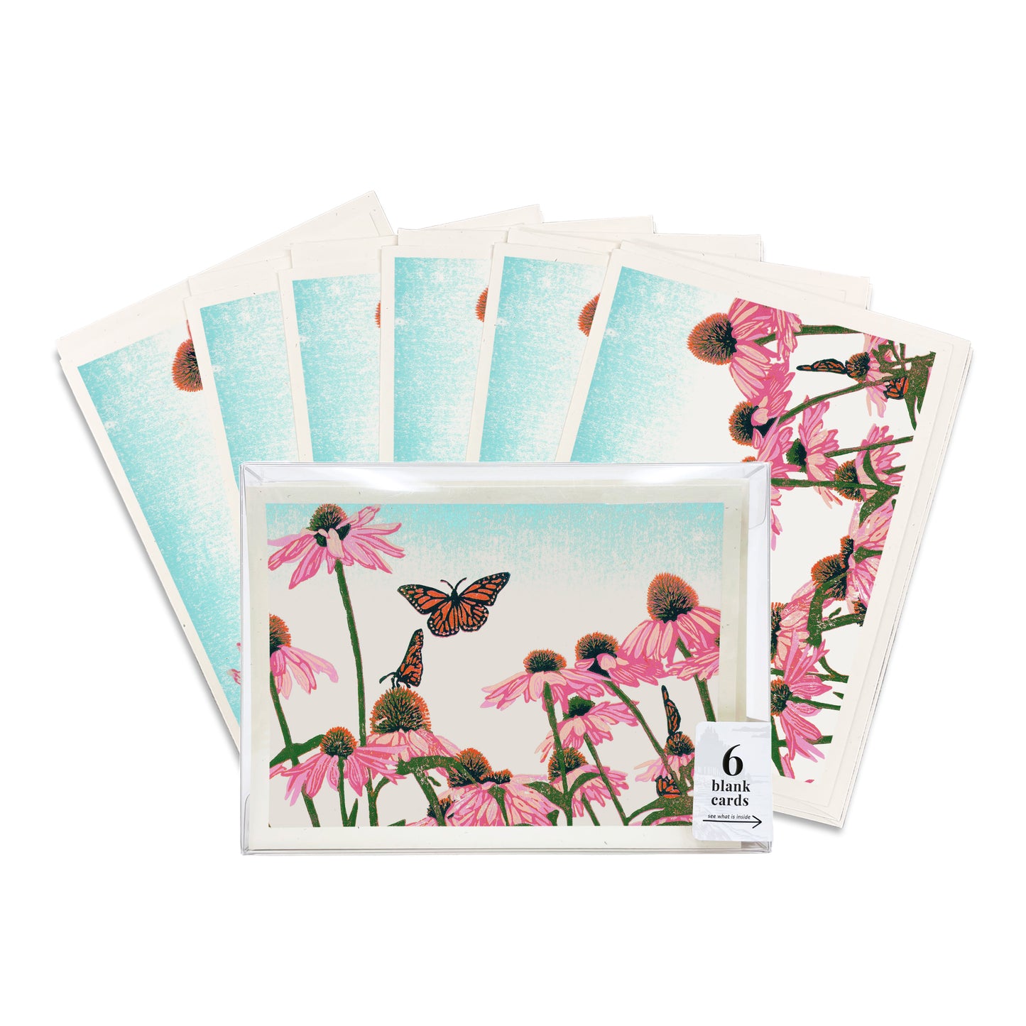 A boxed set of six casually elegant cards featuring floral art by Natalia Wohletz titled Coneflower Patch.