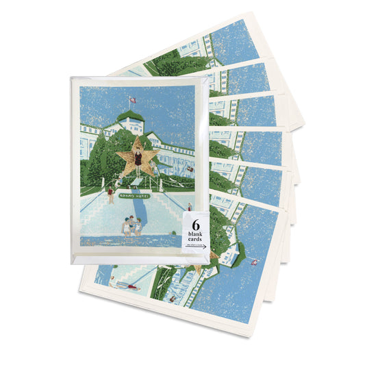 Set of six blank greeting cards featuring the block print "Esther Williams, the Water Ballerina" by Natalia Wohletz of Peninsula Prints.