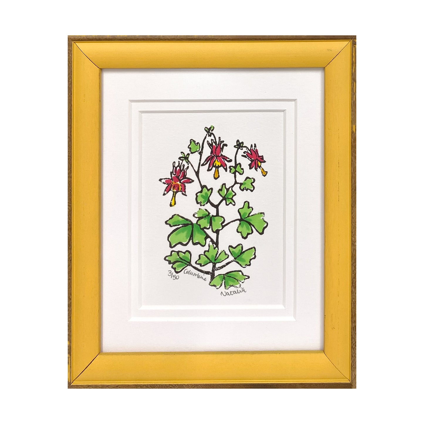 Columbine Wildflower Original Block Print by Natalia Wohletz of Peninsula Prints.