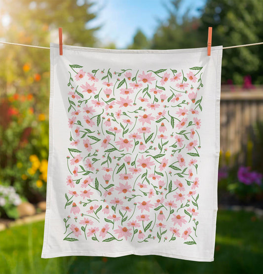 Flour Sack Kitchen Towel - Echinacea Garden