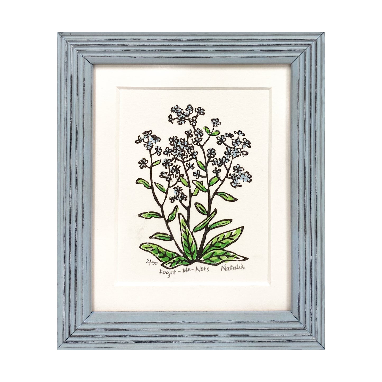 Forget Me Nots Wildflower Original Block Print by Natalia Wohletz of Peninsula Prints.