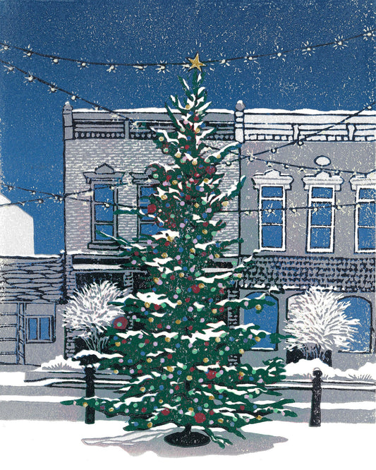 Christmas on Main Street Original Block Print