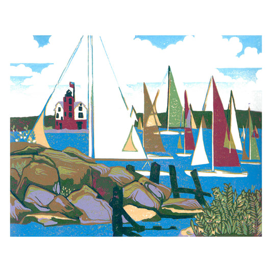 Yacht Race Original Block Print