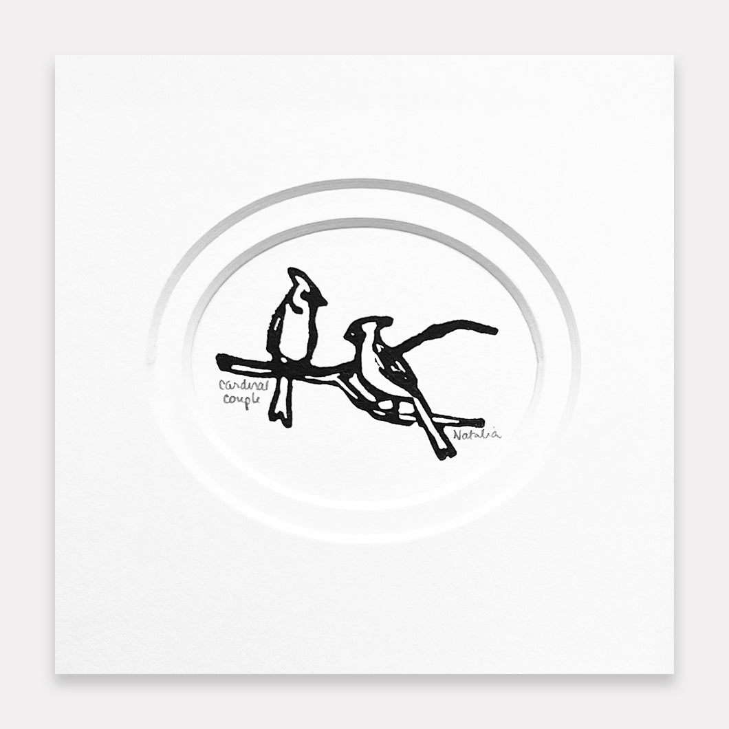 Mini Cardinal Couple Original Block Print