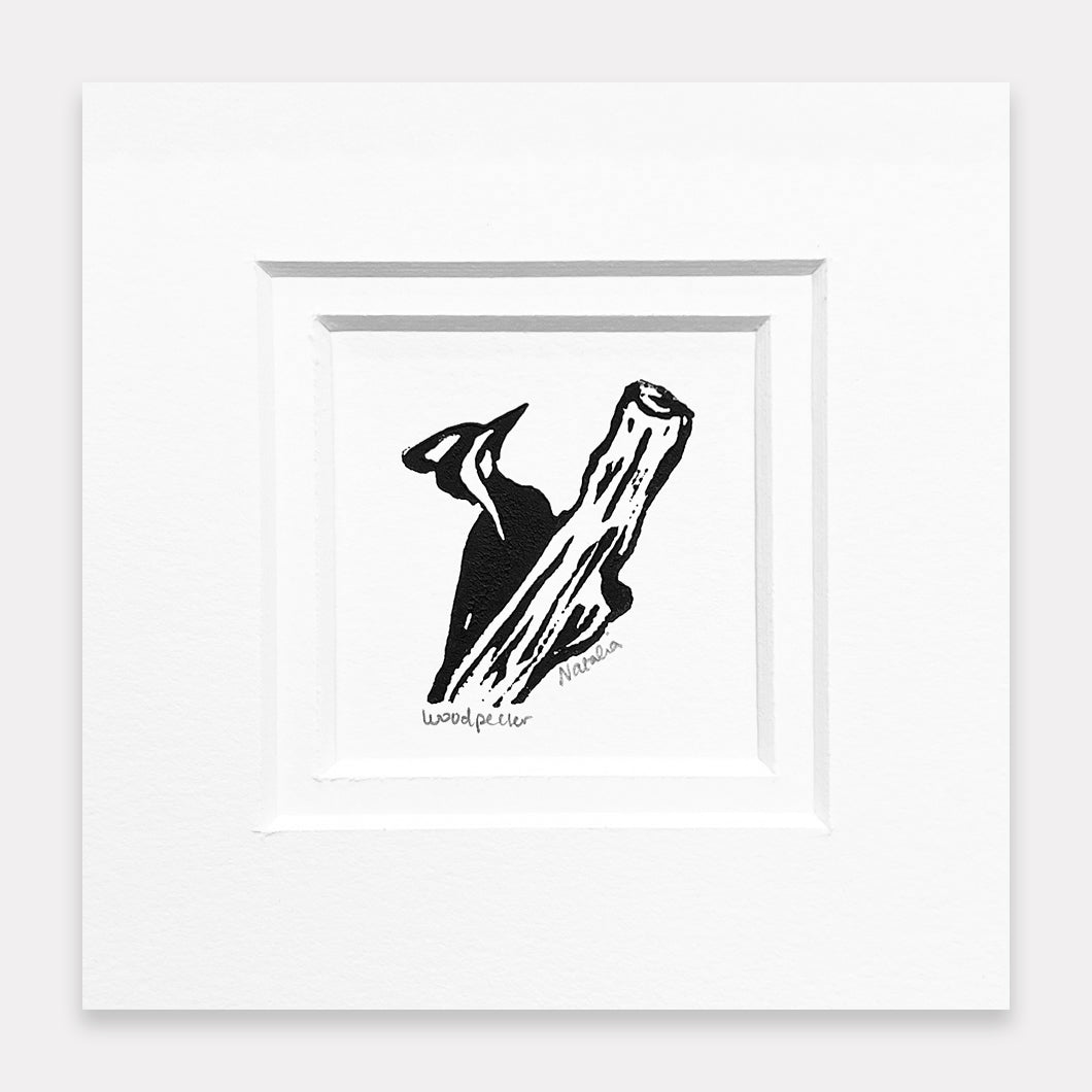 Mini Woodpecker Original Block Print