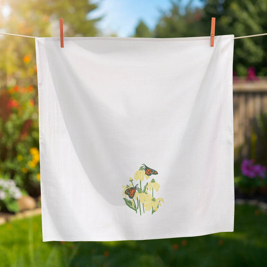 Flour Sack Kitchen Towel - Monarch & Coneflower