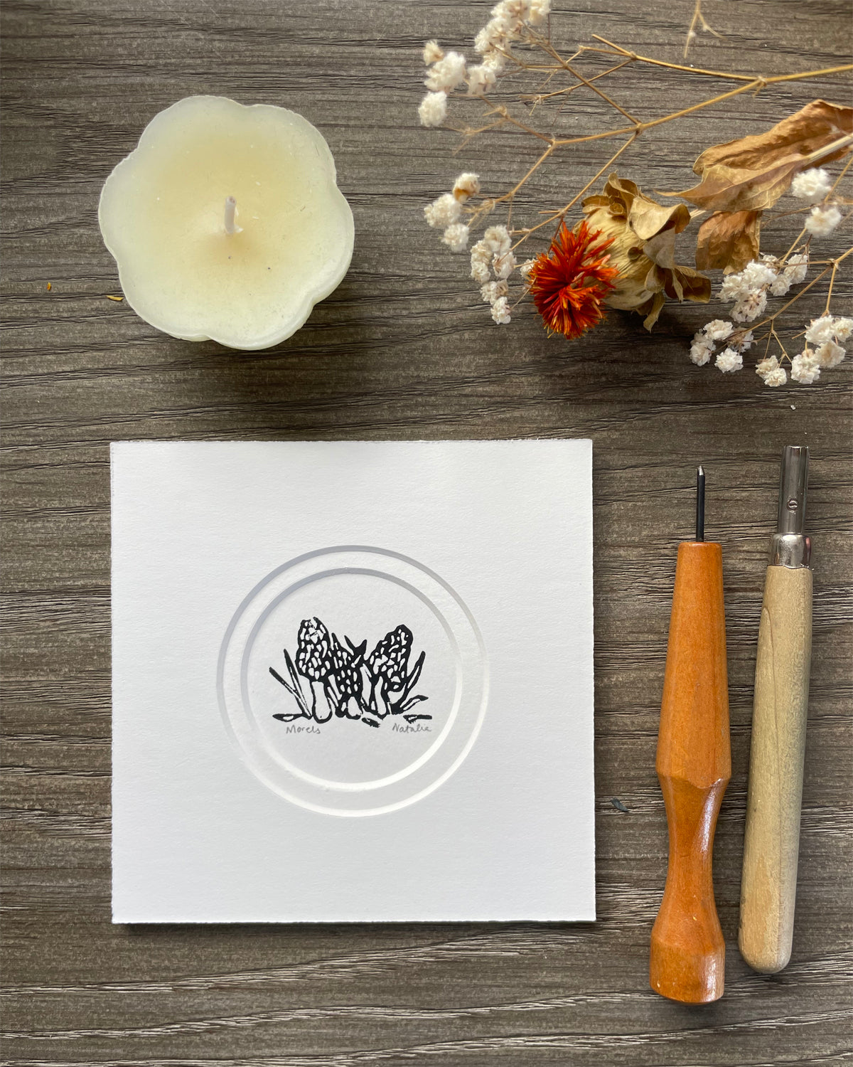 Mini Morels Original Block Print