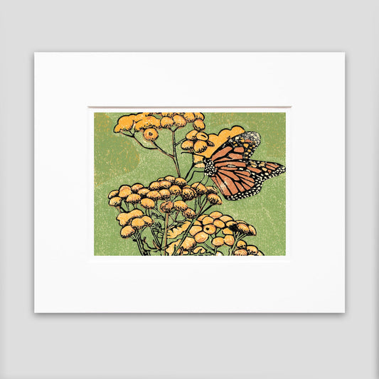 Monarch on Tansy Original Block Print