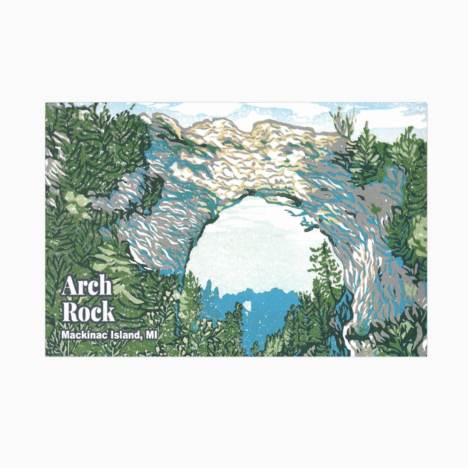 Mackinac Island Postcard - Arch Rock (with text) by Natalia Wohletz of Peninsula Prints.