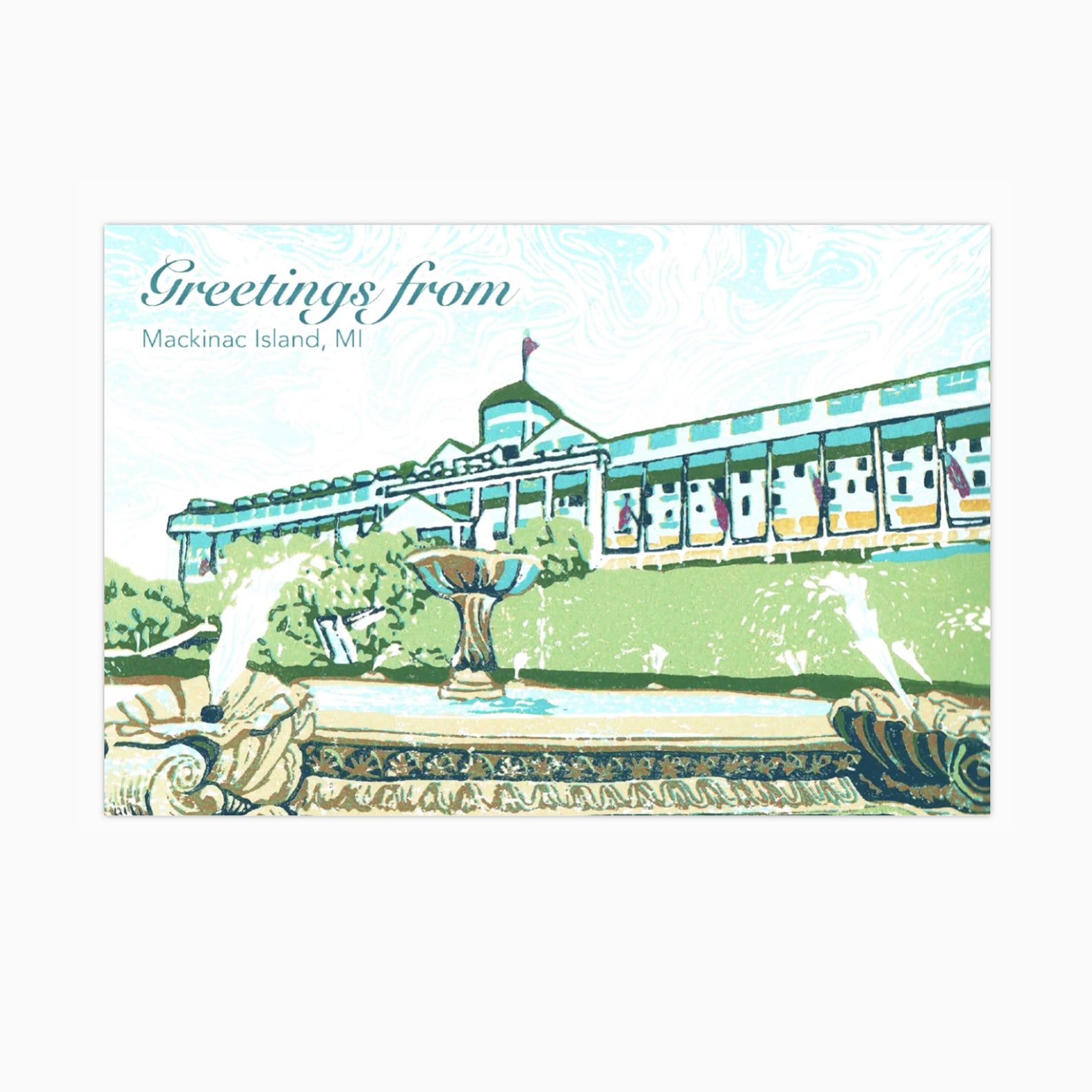 Grand Fountain Postcard (with text) by Natalia Wohletz of Peninsula Prints.