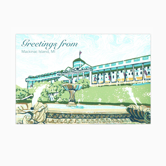 Grand Fountain Postcard (with text) by Natalia Wohletz of Peninsula Prints.