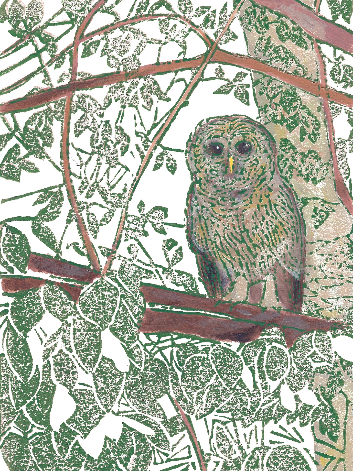 Hidden Owl Original Block Print