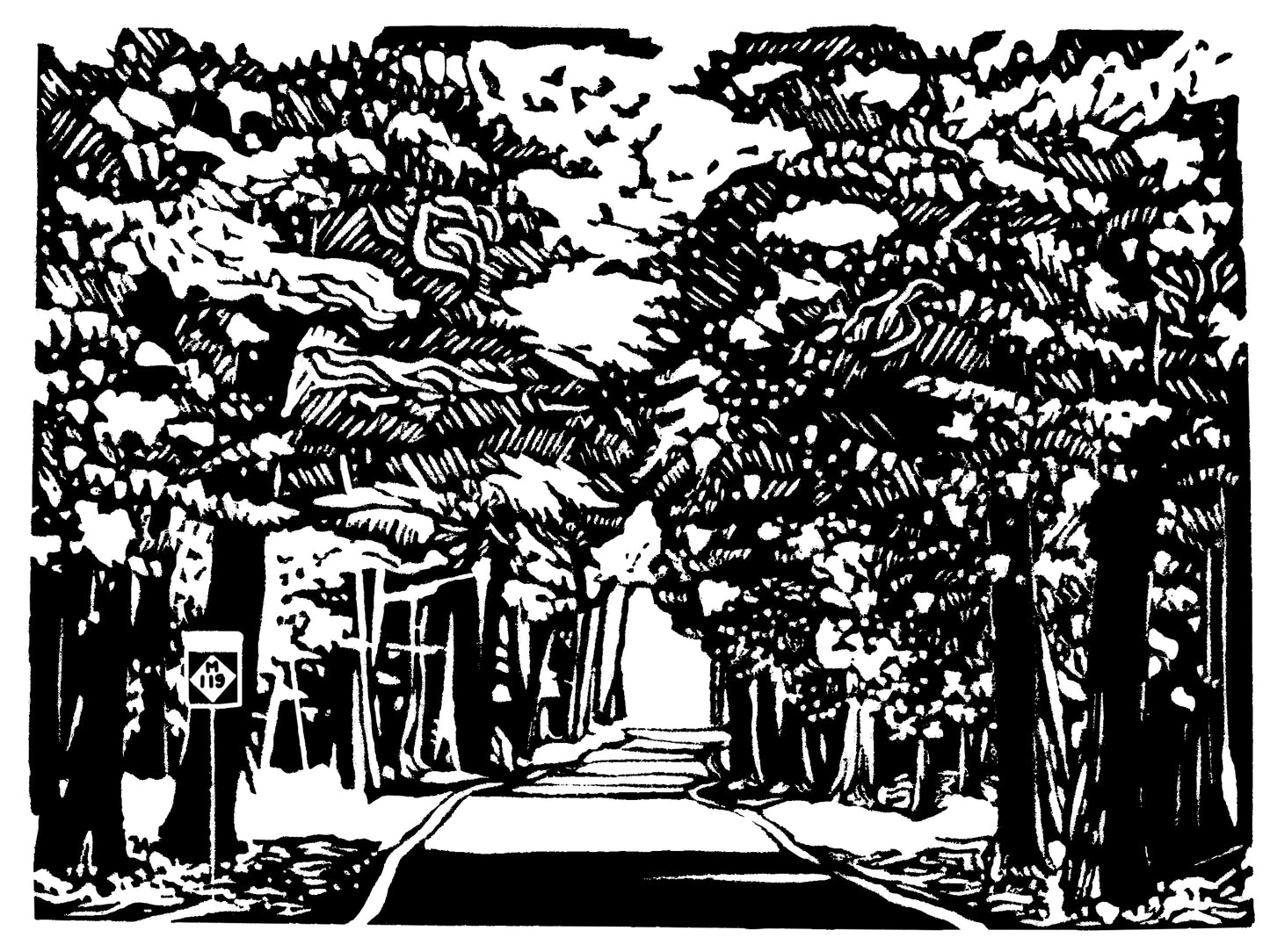 Commissioned 5x7 block print of the Tunnel of Trees for Blisswood Resorts.