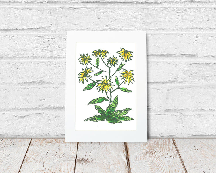 Black Eyed Susan's Wildflower Original Block Print by Natalia Wohletz of Peninsula Prints.