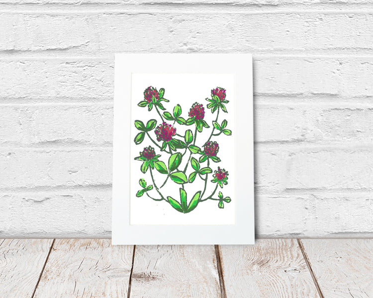 Red Clovers Wildflower Original Block Print by Natalia Wohletz of Peninsula Prints.