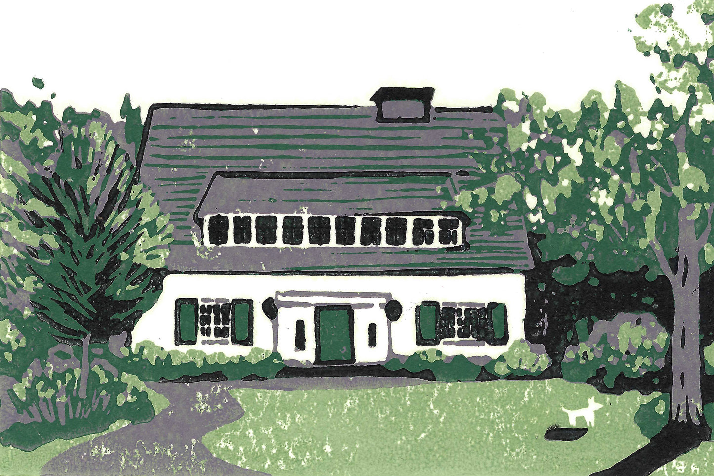Commissioned 4x6 block print house portrait of a European home.