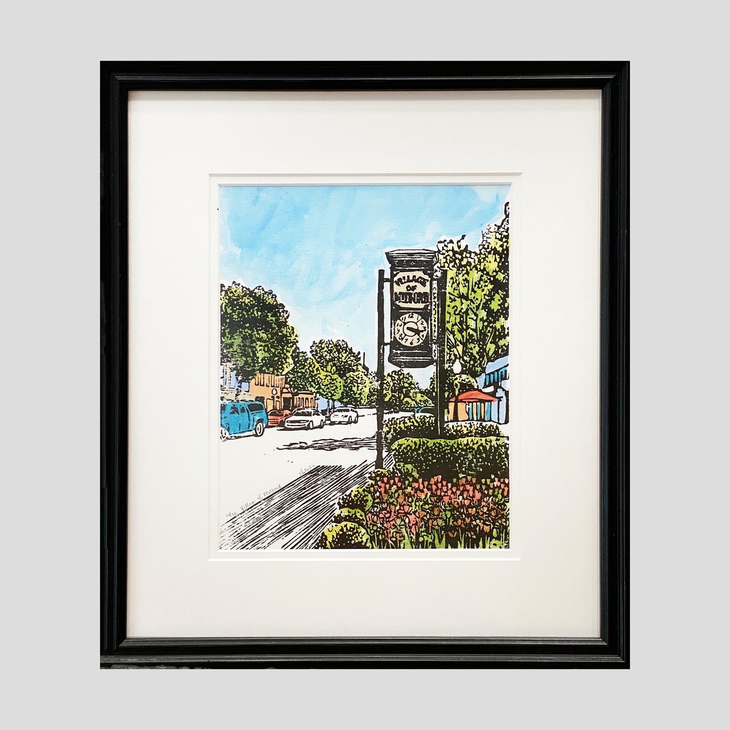 Village of Milford Original Block Print by Natalia Wohletz of Peninsula Prints.