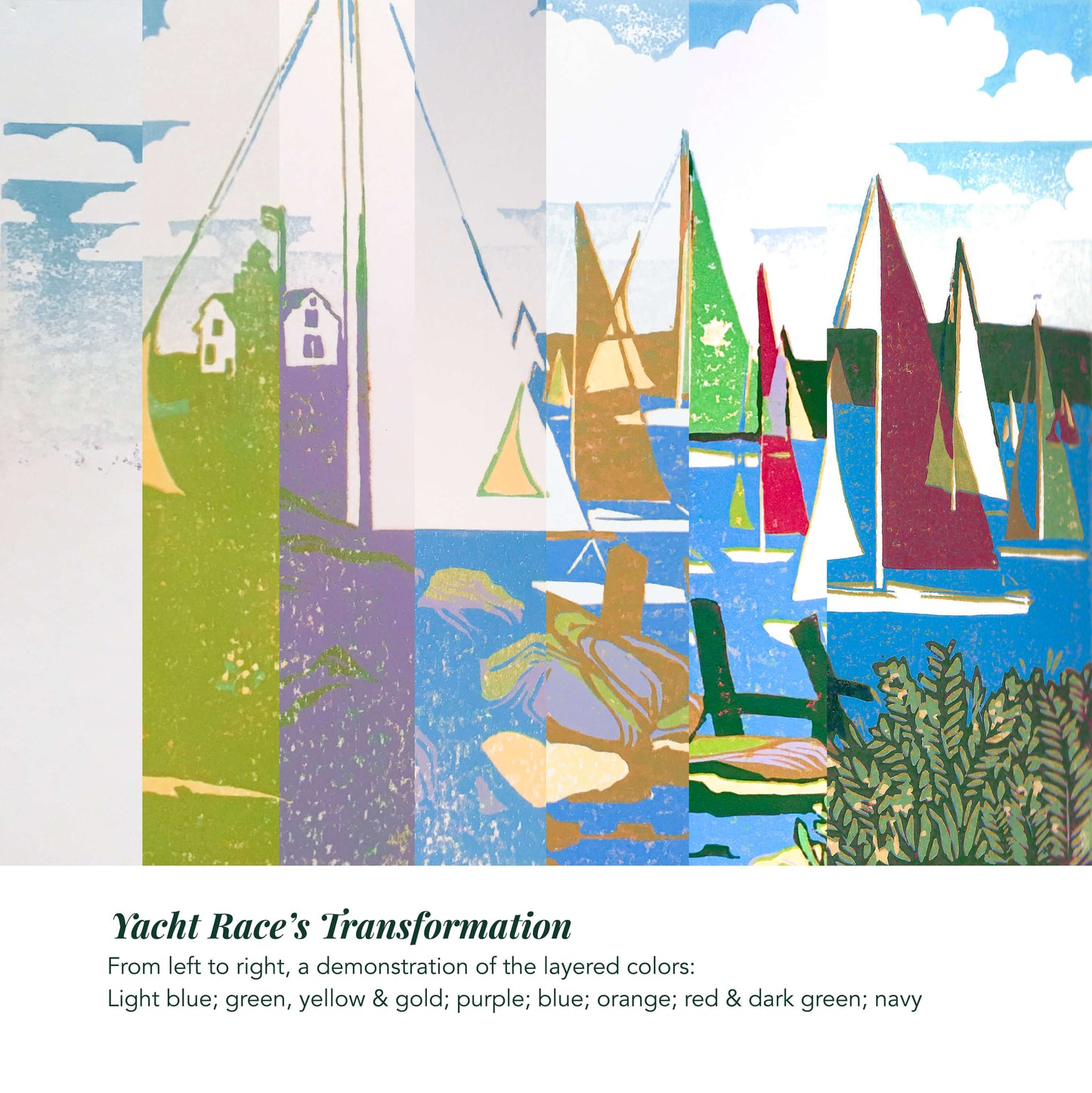 Yacht Race Original Block Print