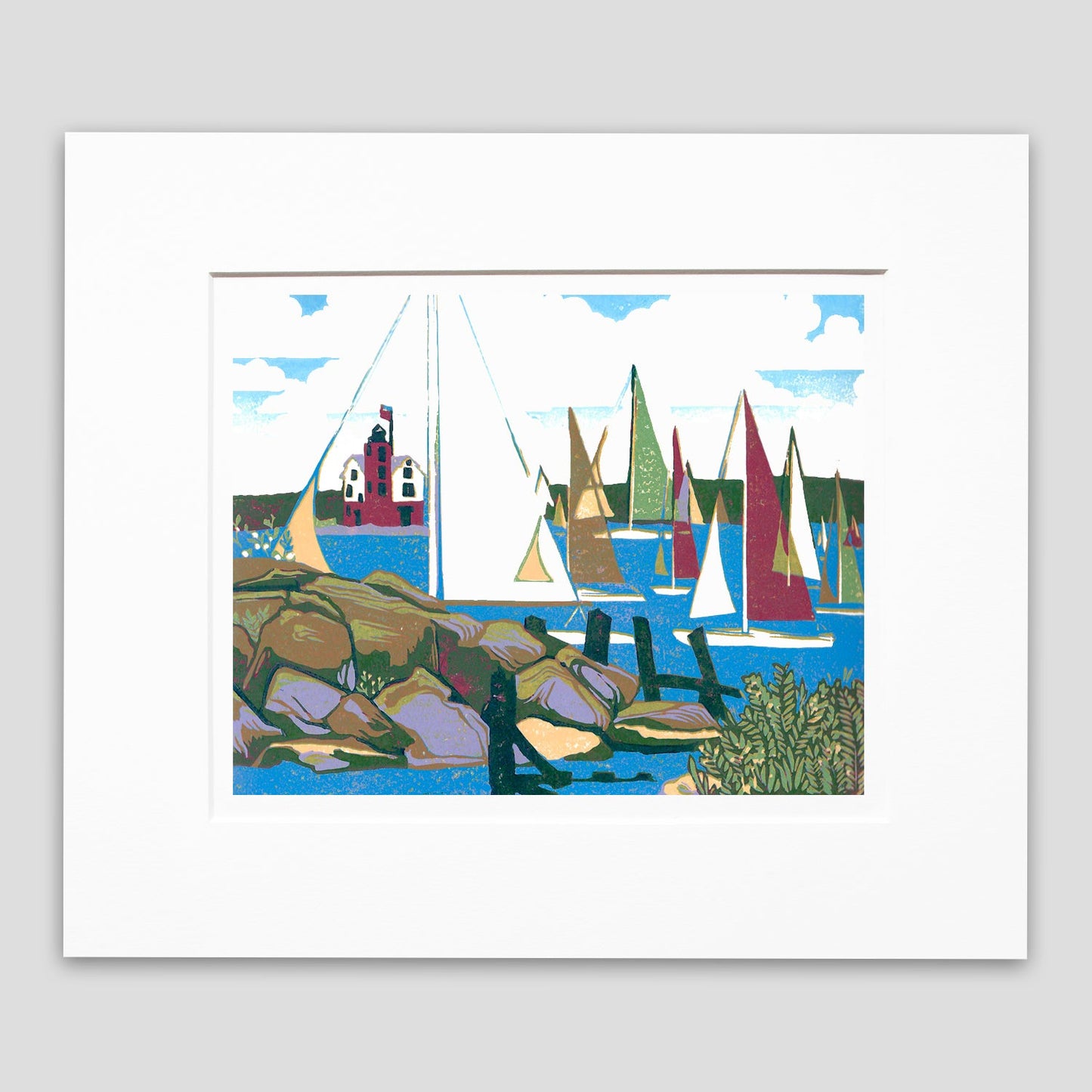 Yacht Race Original Block Print