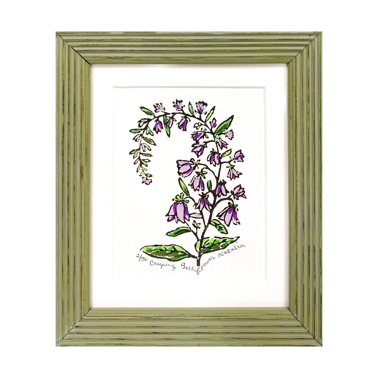 Creeping Bellflower Wildflower Original Block Print by Natalia Wohletz of Peninsula Prints.