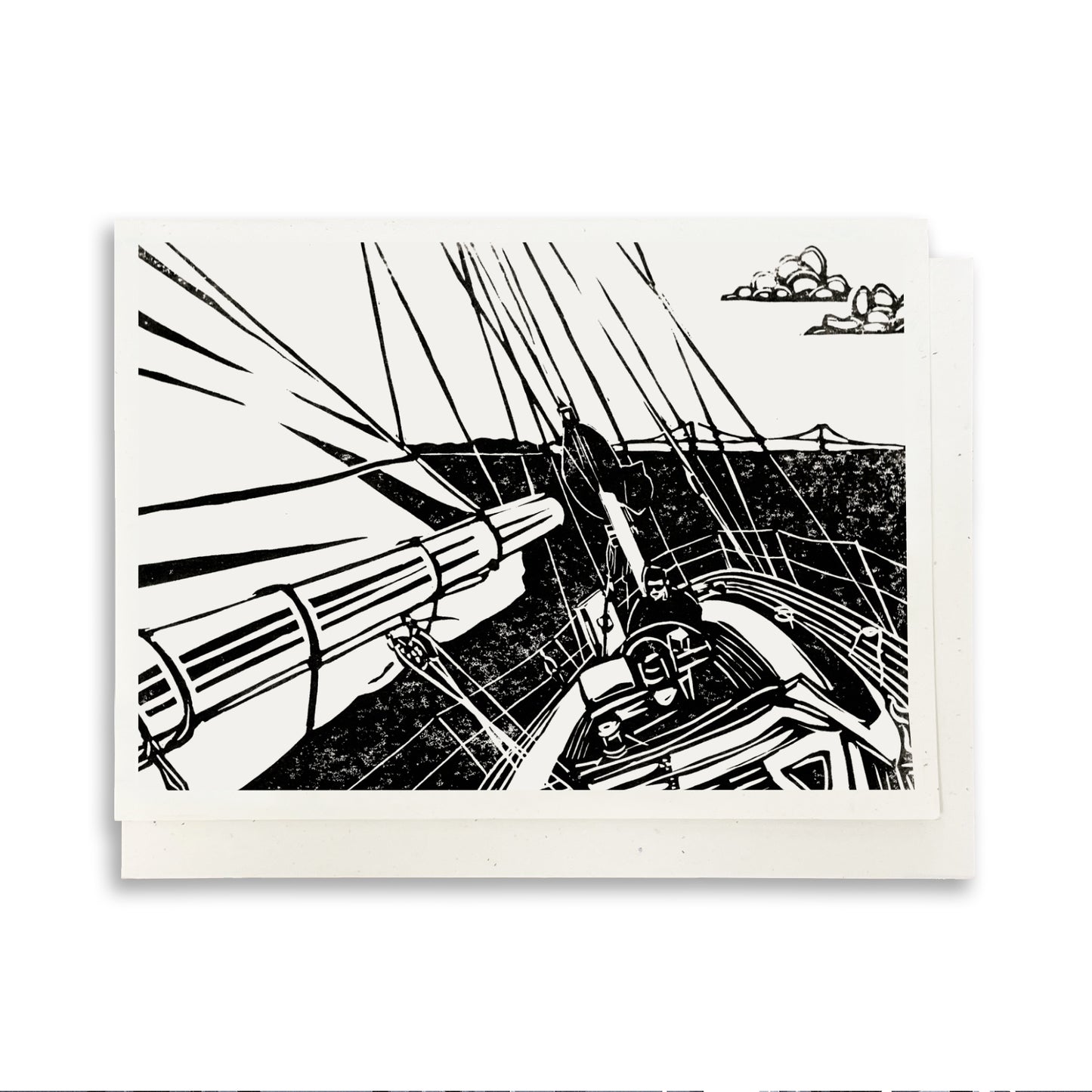 30 Degrees Blank Greeting Card - A casually elegant card featuring Great Lakes sailing art by printmaker Natalia Wohletz of Peninsula Prints.