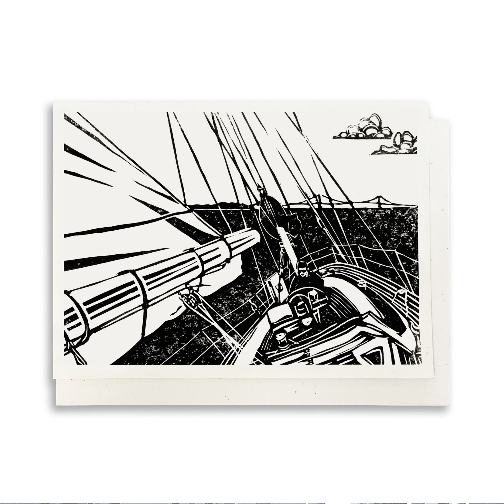 30 Degrees Blank Greeting Card - A casually elegant card featuring Great Lakes sailing art by printmaker Natalia Wohletz of Peninsula Prints.