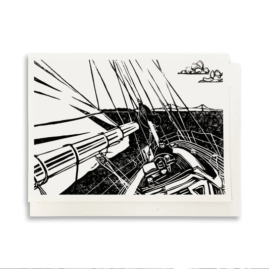 30 Degrees Blank Greeting Card - A casually elegant card featuring Great Lakes sailing art by printmaker Natalia Wohletz of Peninsula Prints.