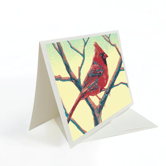 A casually elegant card featuring Michigan wildlife art by Natalia Wohletz titled Cardinal.