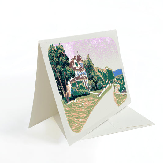 A casually elegant card featuring Mackinac Island art by Natalia Wohletz titled East Bluff Glow.