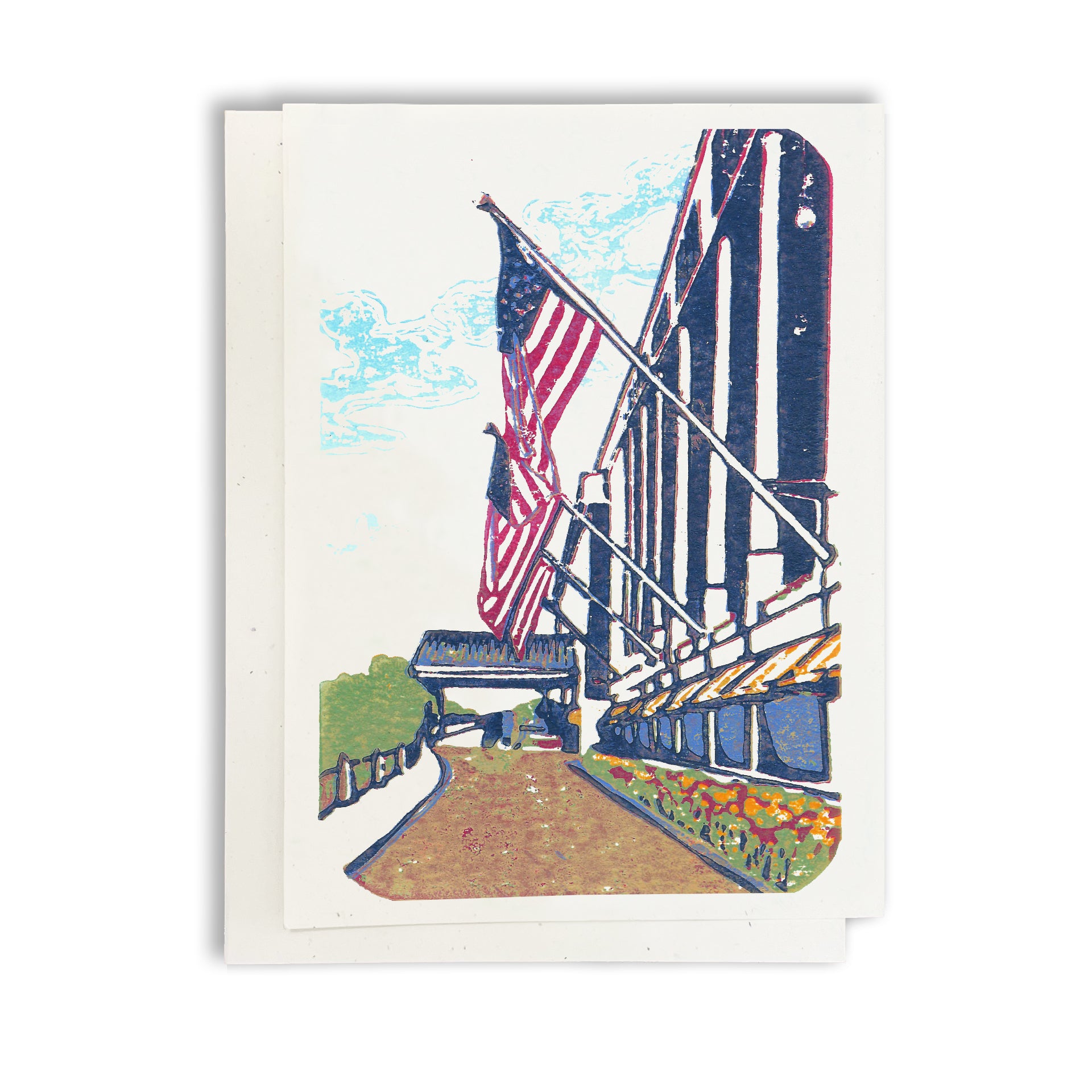 A casually elegant card featuring Grand Hotel art by Natalia Wohletz of Peninsula Prints titled Grand Flags.