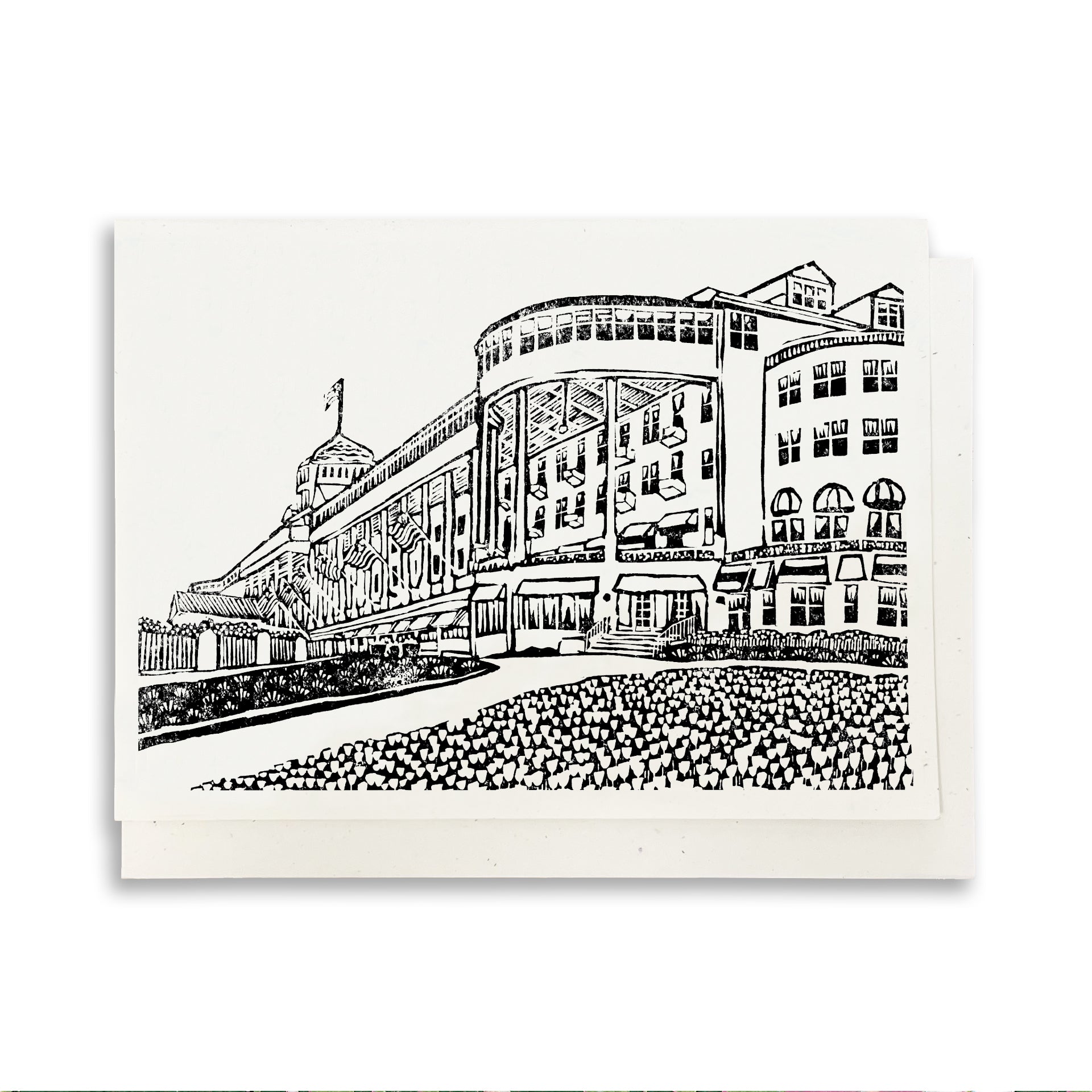A casually elegant card featuring Mackinac Island art by Natalia Wohletz titled Grand Hotel.