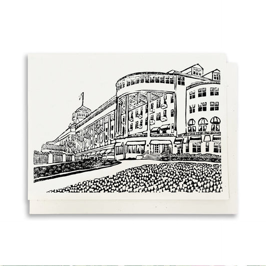 A casually elegant card featuring Mackinac Island art by Natalia Wohletz titled Grand Hotel.