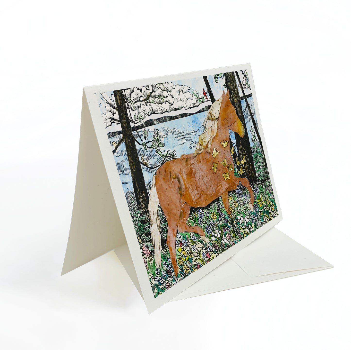 A casually elegant card featuring horse art by Natalia Wohletz titled Morning Frolic.