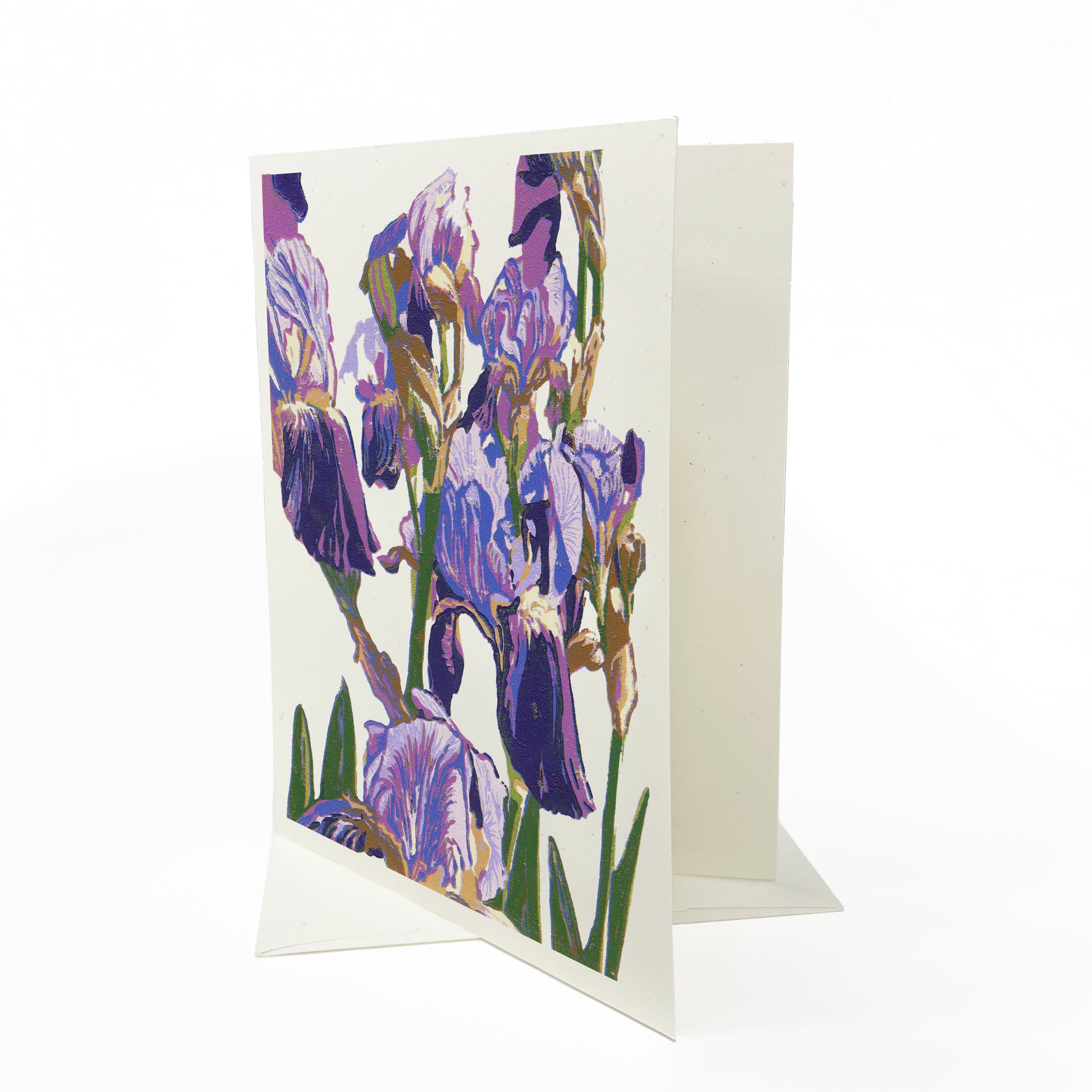 A casually elegant card featuring floral art by Natalia Wohletz titled Purple Iris.