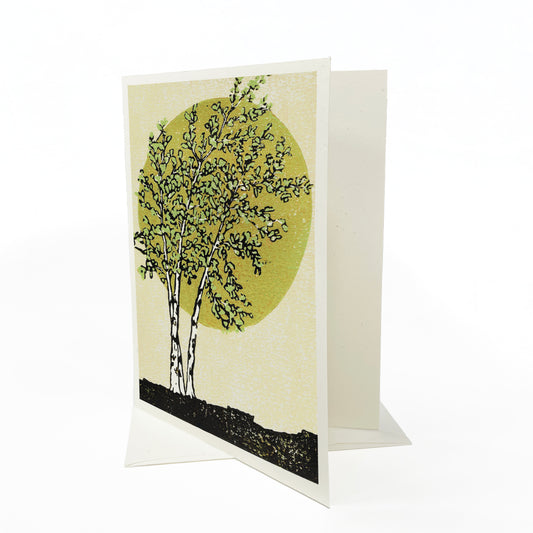 A casually elegant card featuring birch tree art by Natalia Wohletz titled Radiant Birches.