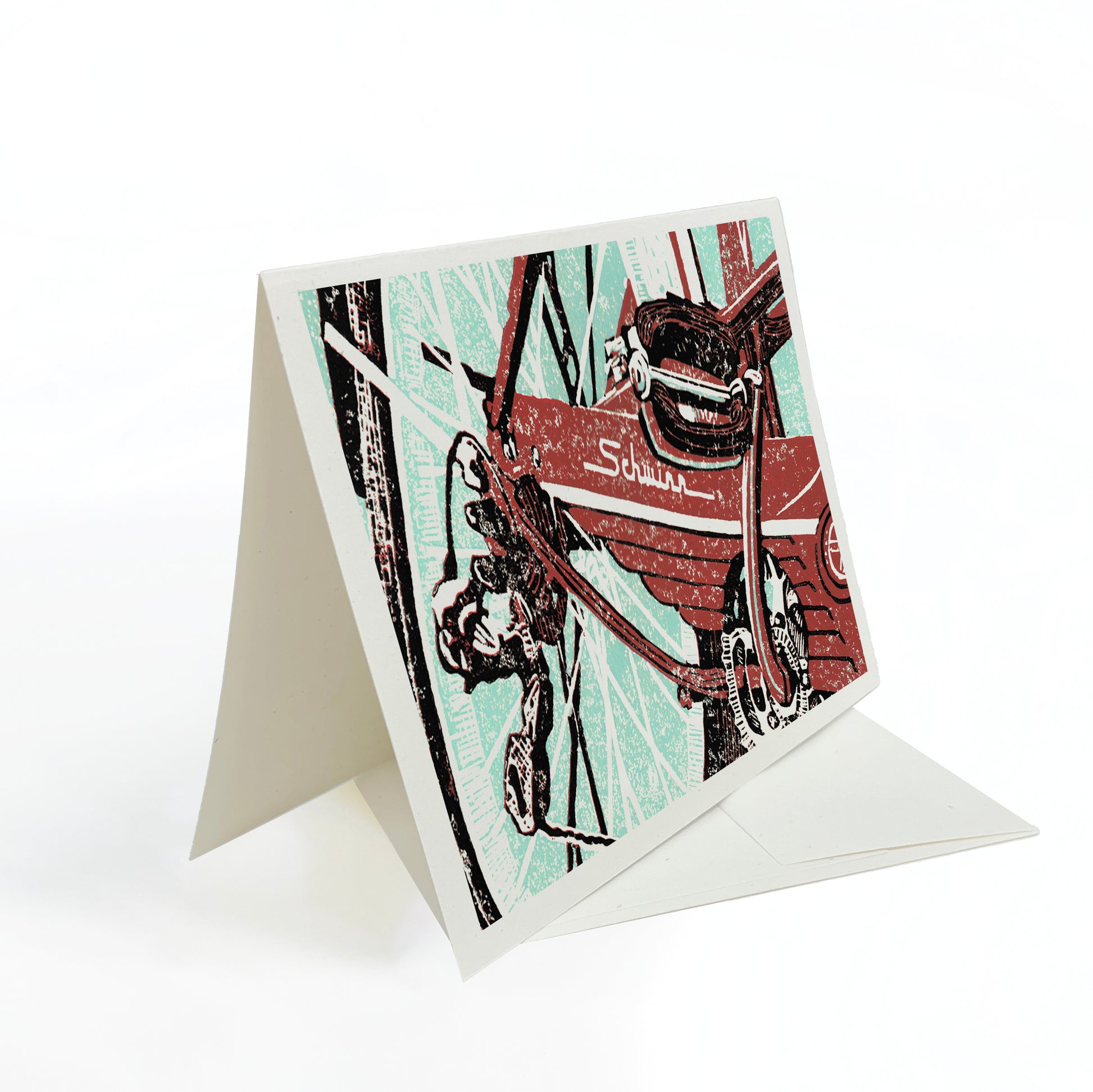 A casually elegant card featuring bicycle art by Natalia Wohletz of Peninsula Prints.