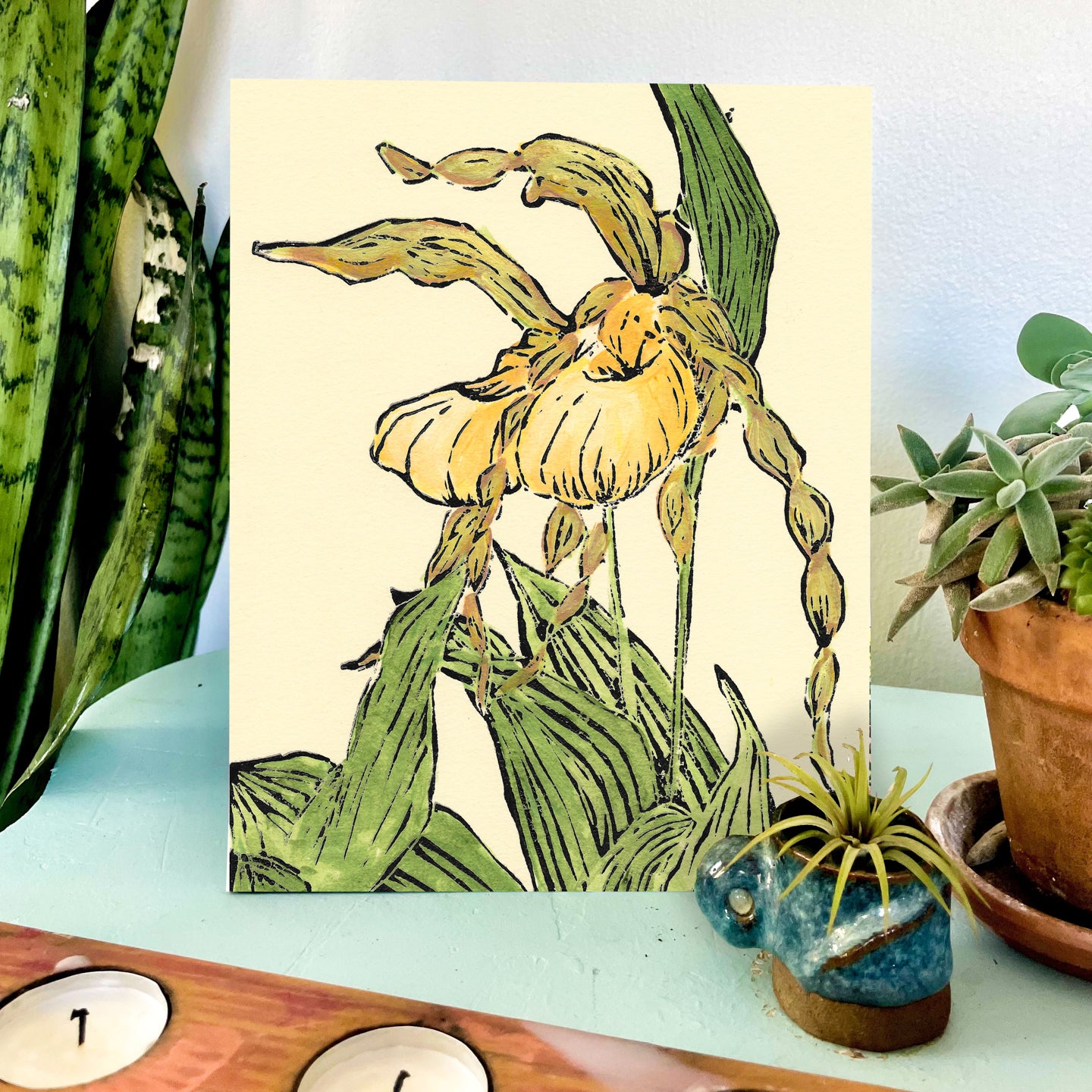 Mackinac wildflower art by Natalia Wohletz of Peninsula Prints titled Lady's Slipper Pair.