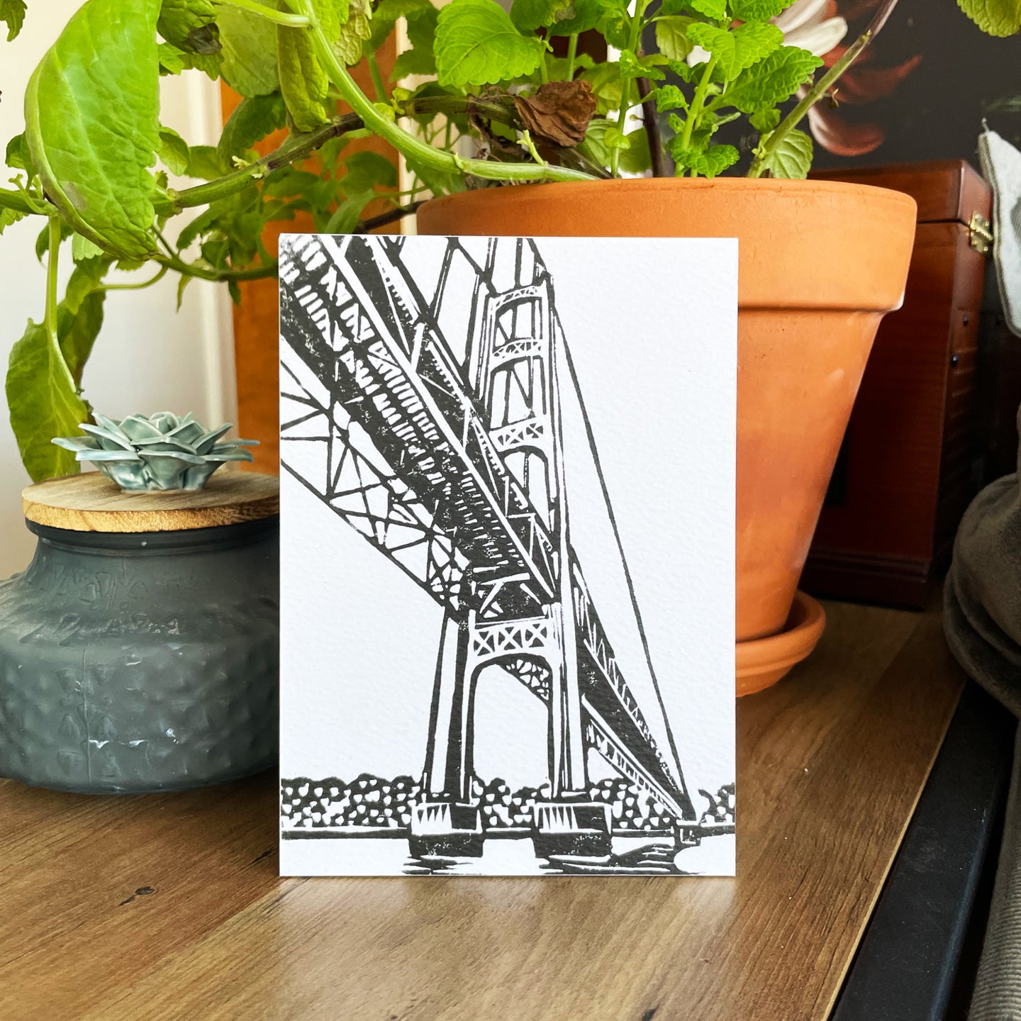 Mackinac Bridge art by Natalia Wohletz of Peninsula Prints titled Mighty Mack.