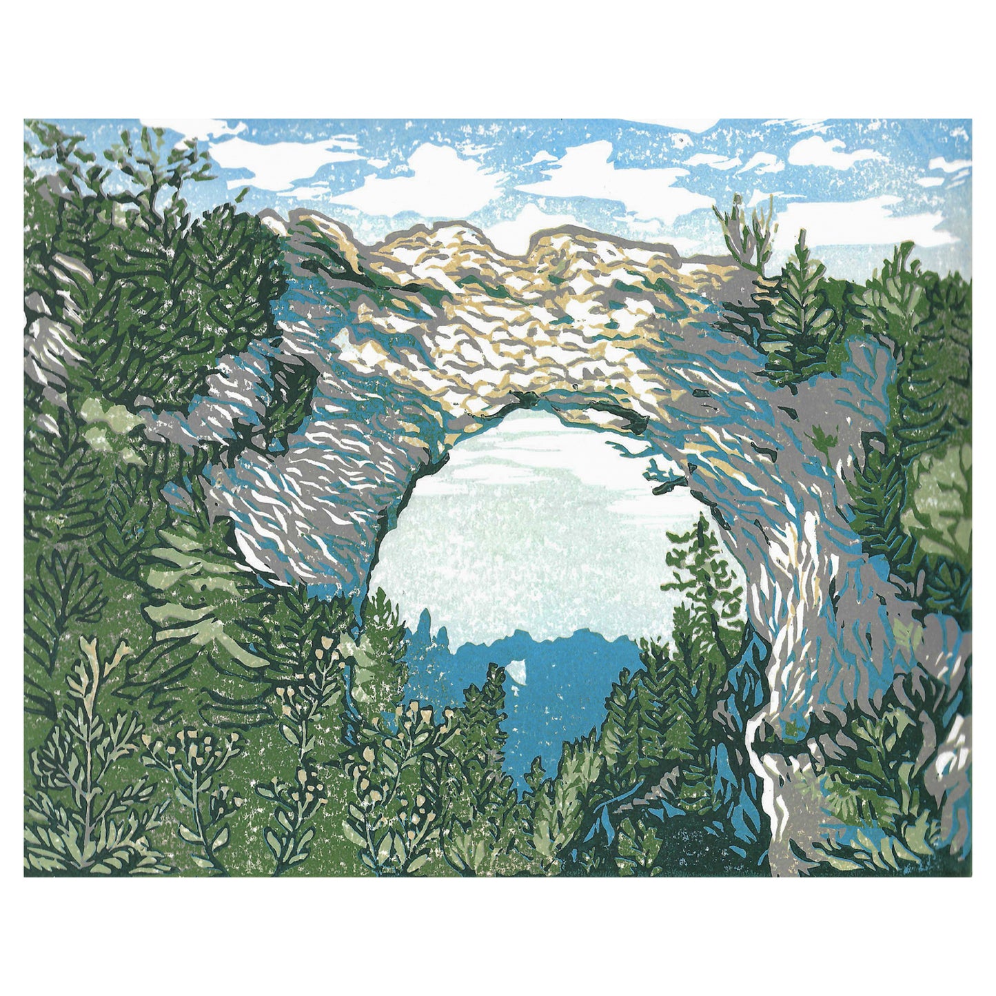 Arch Rock's Shadow Original Block Print. Contemporary Mackinac Island art by Natalia Wohletz of Peninsula Prints.