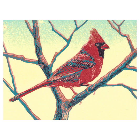 Contemporary bird art by printmaker Natalia Wohletz of Peninsula Prints titled Cardinal.