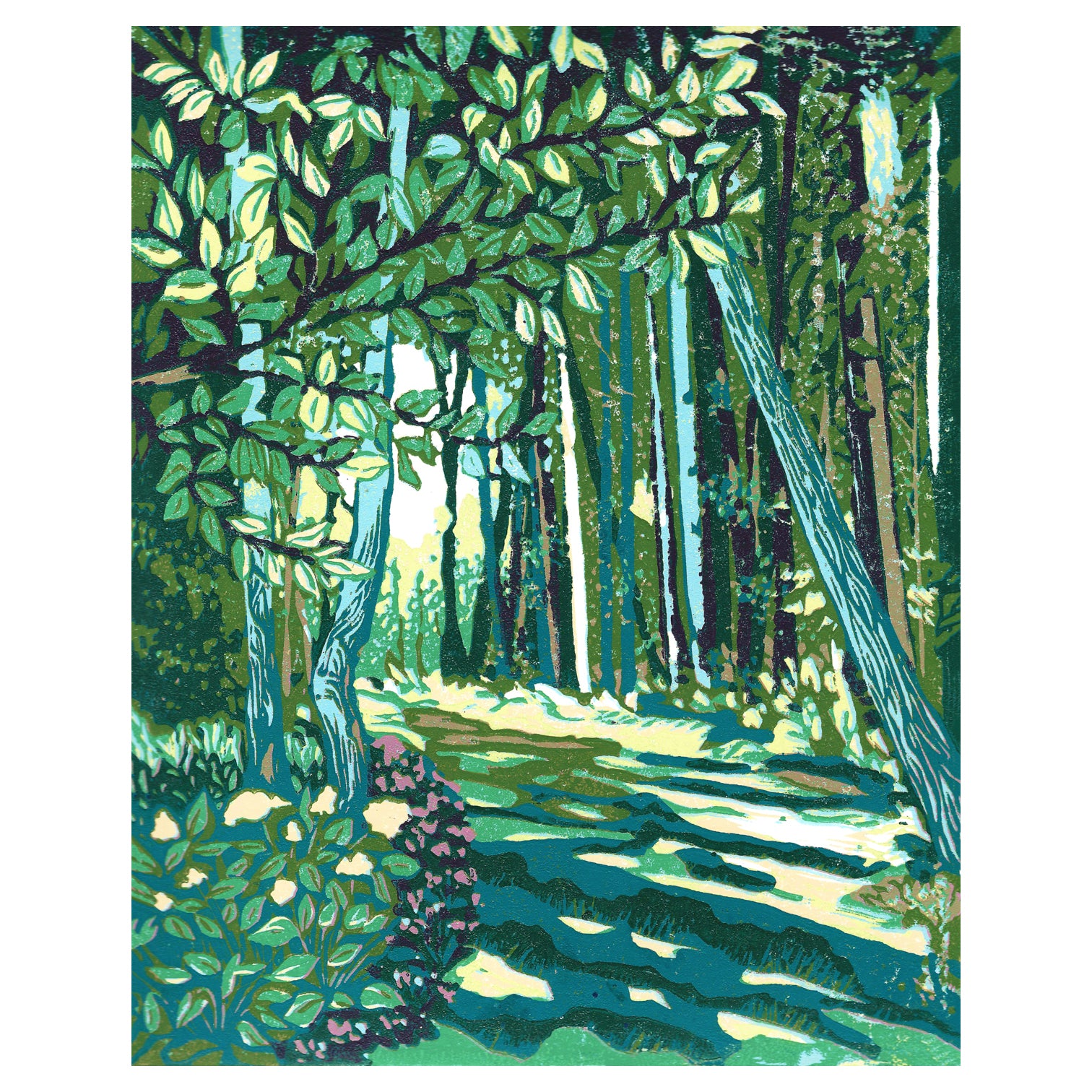 Contemporary Mackinac Island art by printmaker Natalia Wohletz of Peninsula Prints titled Cedar Trail.
