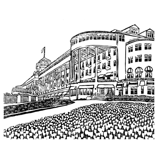 Grand Hotel art by printmaker Natalia Wohletz of Peninsula Prints, Mackinac Island, titled Grand Hotel #2.