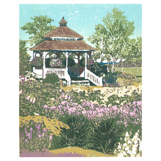 Mackinac Island Art by printmaker Natalia Wohletz of Peninsula Prints titled Mission Point Gazebo.