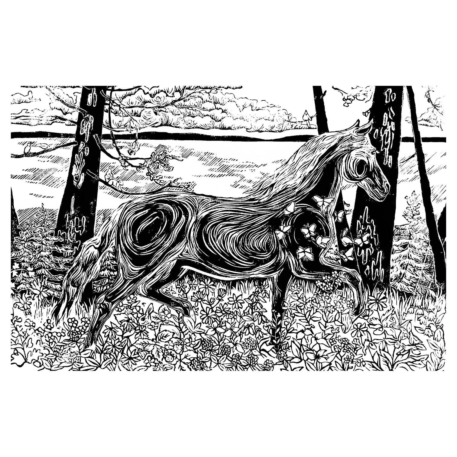 Horse art by Natalia Wohletz of Peninsula Prints, Milford & Mackinac Island, Michigan, titled Morning Frolic #1.