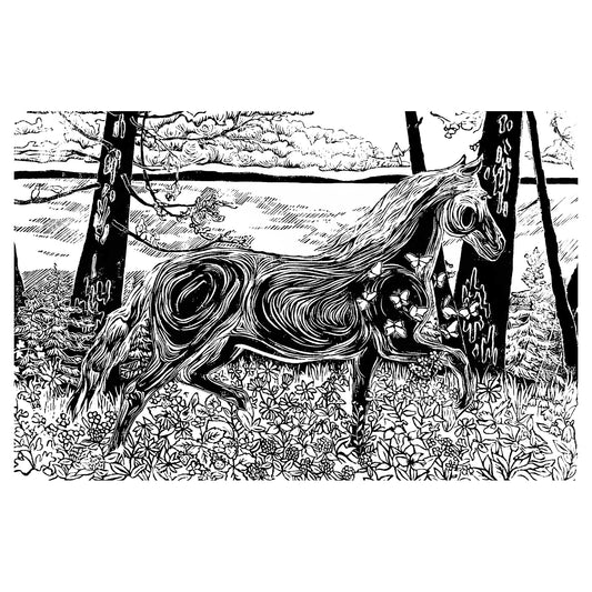 Horse art by Natalia Wohletz of Peninsula Prints, Milford & Mackinac Island, Michigan, titled Morning Frolic #1.