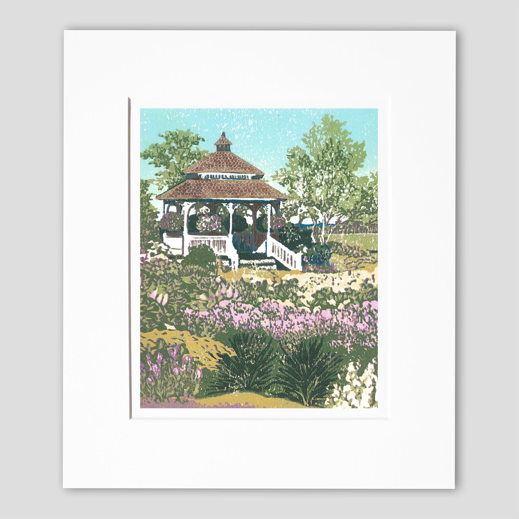 Mackinac Island Art by printmaker Natalia Wohletz of Peninsula Prints titled Mission Point Gazebo.