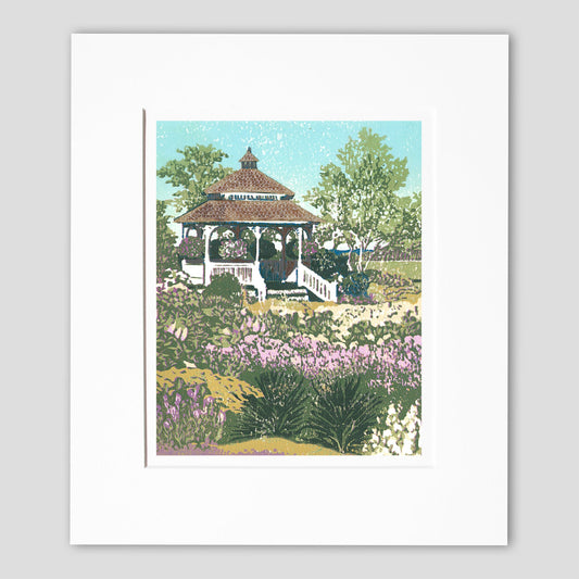 Mackinac Island Art by printmaker Natalia Wohletz of Peninsula Prints titled Mission Point Gazebo.