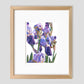 Framed purple Iris art by Michigan printmaker Natalia Wohletz of Peninsula Prints in Milford and Mackinac Island.