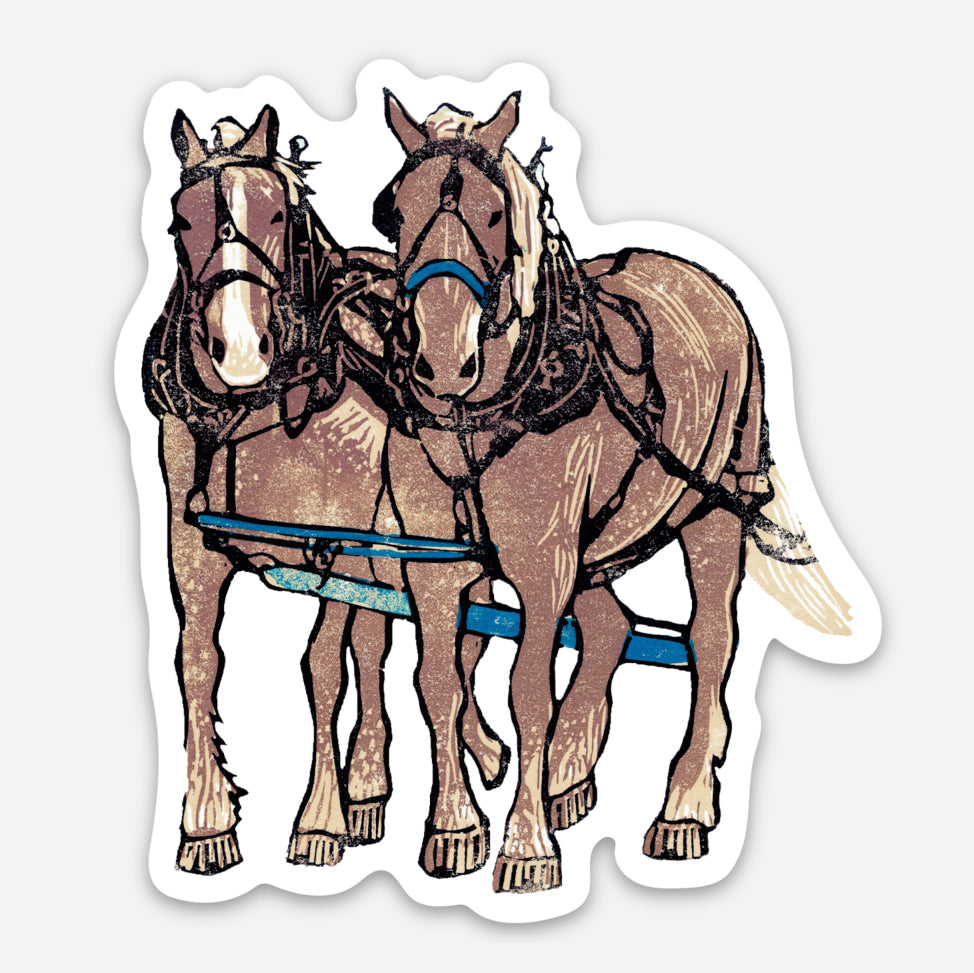 Mackinac Island Dray Team on the Dock Vinyl Sticker by Natalia Wohletz of Peninsula Prints.