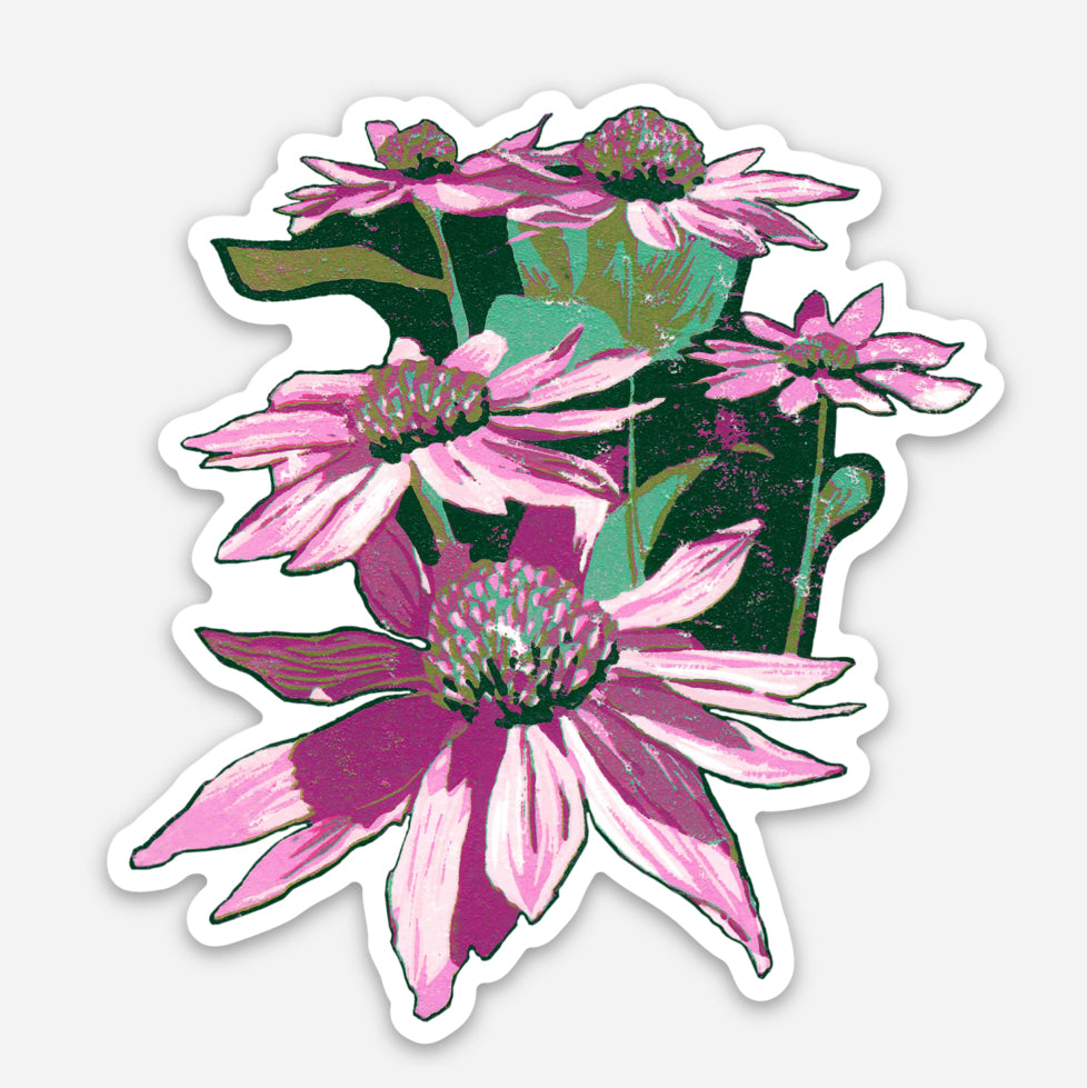 Echinacea Patch Vinyl Sticker by Mackinac Island Artist Natalia Wohletz of Peninsula Prints.